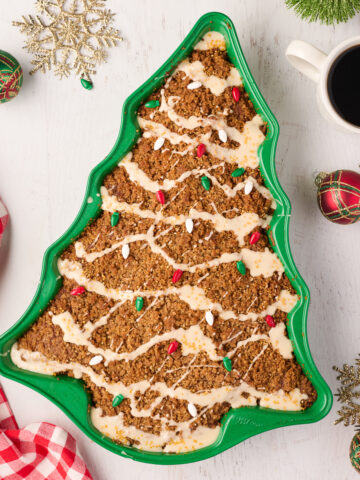 Christmas Coffee Cake is served in a tree-shaped tin
